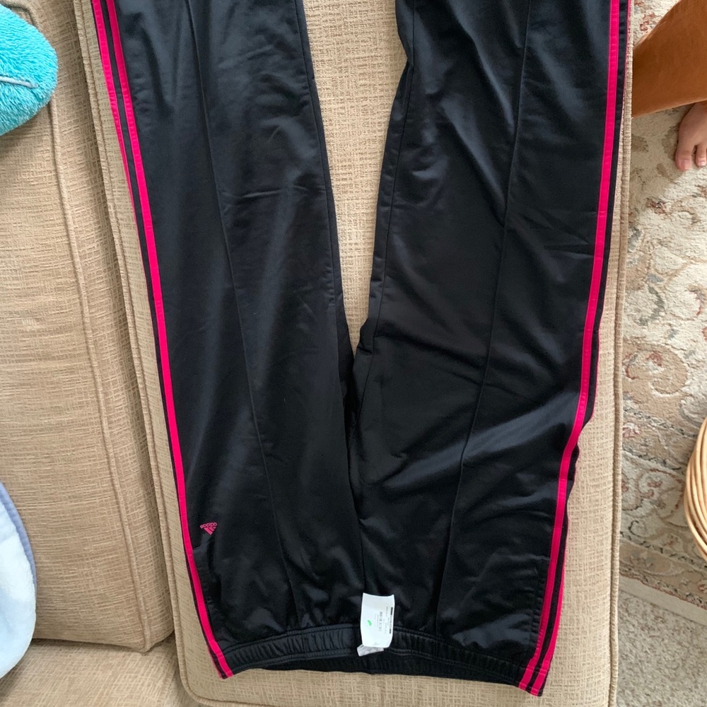Adidas hot pink 3 stripe pants